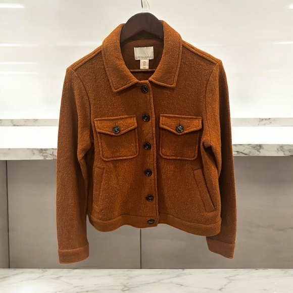 Cynthia Rowley Camel Brown Wool Blend Collar Button Up Jacket Sz S NWOT Autumn - Picture 1 of 9